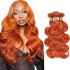 Kameinike 14 16 18 inch Human Hair Bundles Body Wave 3 Pcs 300g Unprocessed Brazilian Virgin Quick Weave Hair Extensions #350 Orange view 1