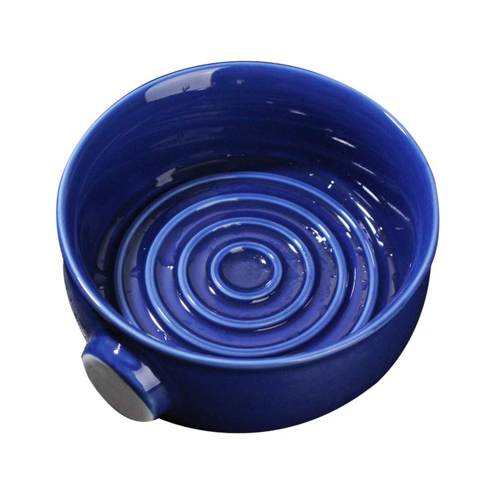 ZJchao Shaving SOAP Bowl HIGH Capacity Ceramic SOAP Cup Men Shaving Convex CONCAVE Spiral Groove Design Easy Foam ARC Closed Non Slip Handle Large (Blue)