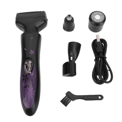 BTSEURY 4 in 1 Electric Body Hair Trimmer for Women, USB Rechargeable Cordless Pubic Hair Groomer with 4 Interchangeable Heads for Facial Eyebrow Nose Underarms Sensitive Areas