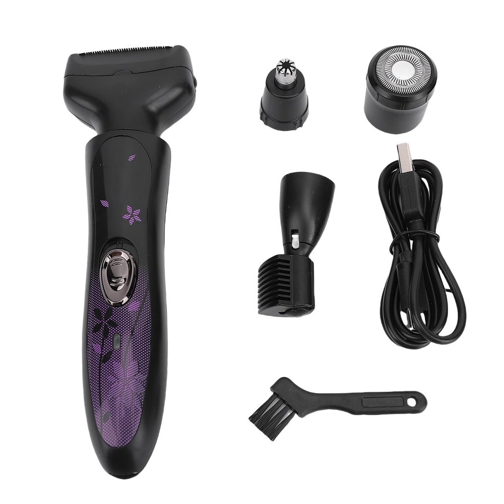 BTSEURY 4 in 1 Electric Body Hair Trimmer for Women, USB Rechargeable Cordless Pubic Hair Groomer with 4 Interchangeable Heads for Facial Eyebrow Nose Underarms Sensitive Areas