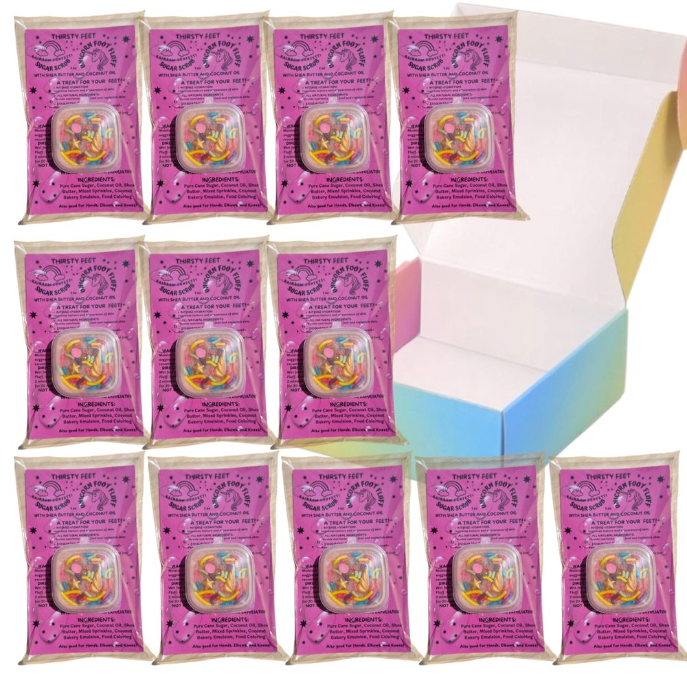 Rainbow Confetti Unicorn 12 Count, Natural Foot Scrub for Dry Skin, Moisurizing Body Scrub, Hypoallergenic Exfoliant, Nourishing with Vitamins A, E, & F, For Men, Women, Girls, Boys, Spa, Bath