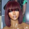 10 Inches Reddish Purple Layered Cut Yaki Straight #99J Lace Bob Wig With Bangs view 1