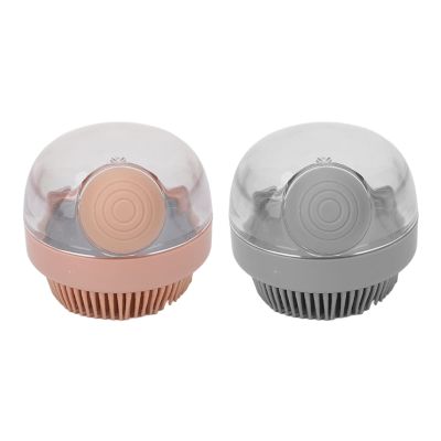 2pcs Silicone Bath Body Brush Set - Round Fine Teeth Rich Foam Deep Cleansing Shower Brush with Pressurized Cleanser - Grey & Pink Body Scrubber for Bath & Face Cleaning