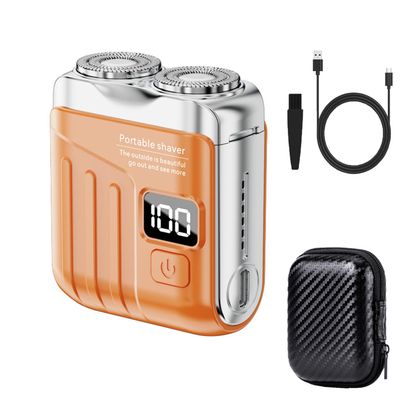 Portable Rotary Dual Ring Electric Shaver with Travel Case, Mini Dual-Head Electric Shaver for Men, Rechargeable Waterproof Pocket Razor for Home, Car, Travel (Orange)