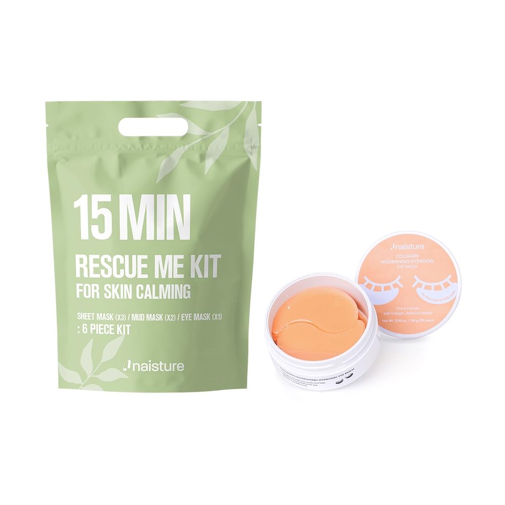 15 Min Rescue Me Kit & Collagen Nourishing Hydrogel Under-Eye Patch Set for Skin Renewal, Redness, Hydration, and Even Complexion
