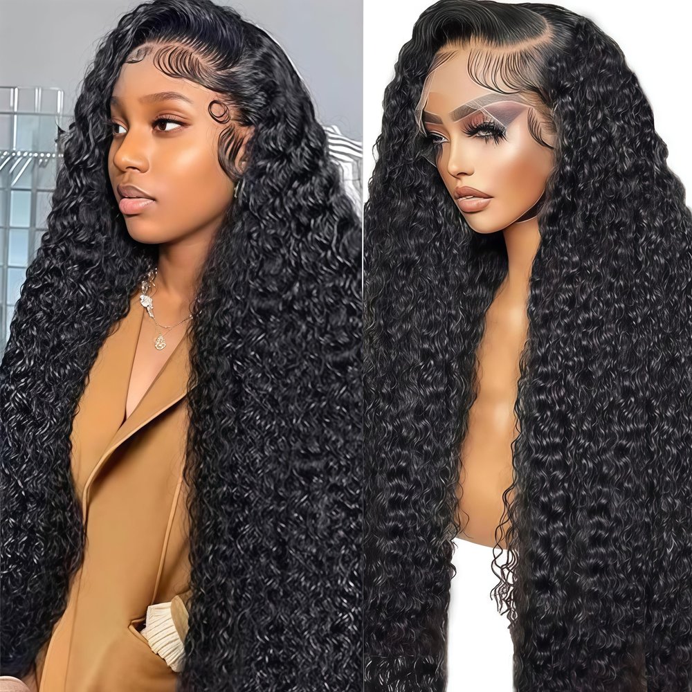 22 Inch Deep Wave Lace Front Wigs Human Hair Wig Curly Wigs for Women 13x6 HD Lace Front Wigs Human Hair Deep Curly Wig Pre Plucked with Baby Hair Natural Black