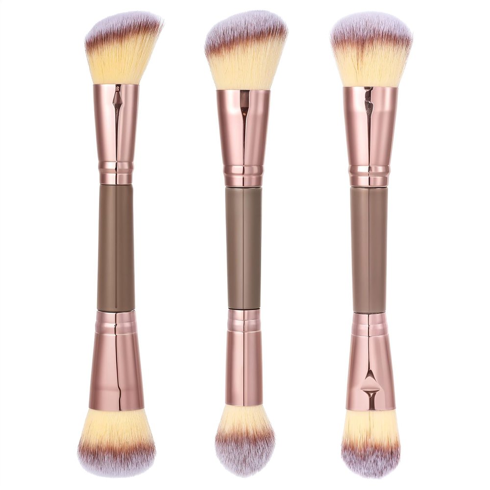 3Pcs Double Ended Makeup Brush, Round and Angled Top Foundation Contour Brushes for Liquid Powder Cream Blending, Foundation Contour Concealer Tool