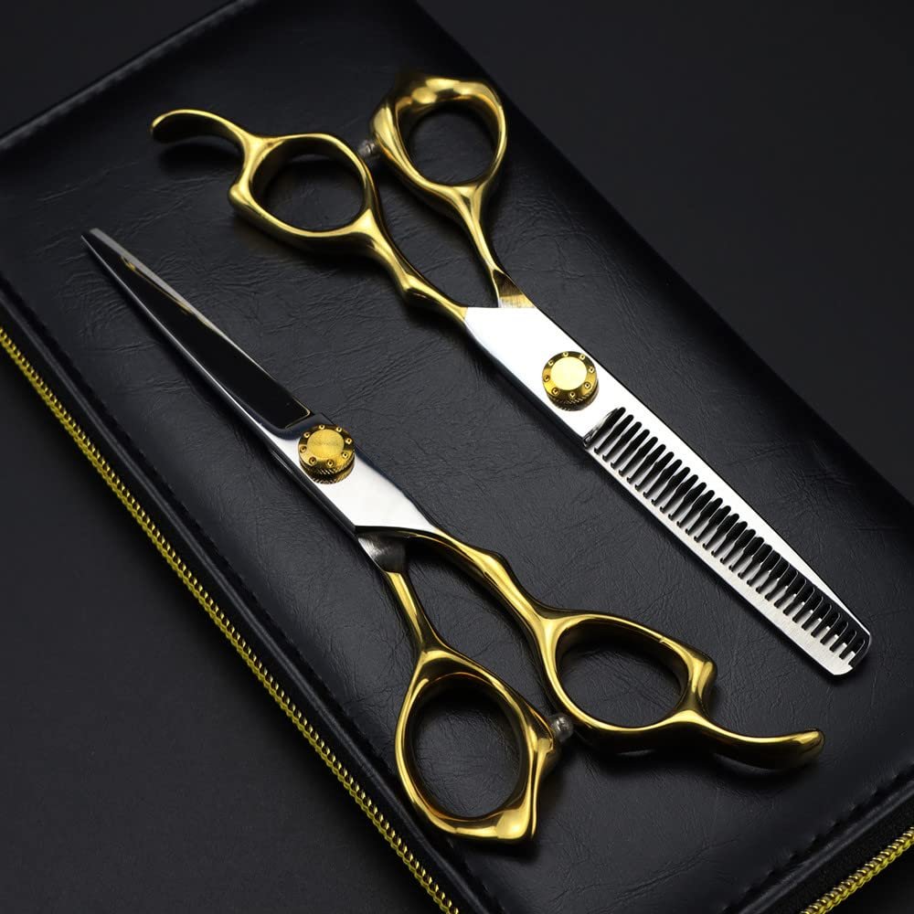 USZWBY Professional Hair Cutting Shears, Professional 440c Steel 6 inch Scissor Gold Hair Scissors Haircut thinning Barber Tools Cutting Shears Hairdresser Scissors