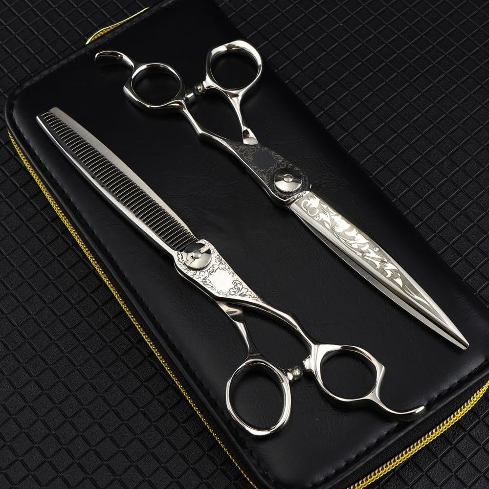 USZWBY Hair Cutting Scissors, 7 Inch Professional Damascus Stripe Scissor Hair Cutting Barber Haircut Thinning Shears Hairdressing Scissors