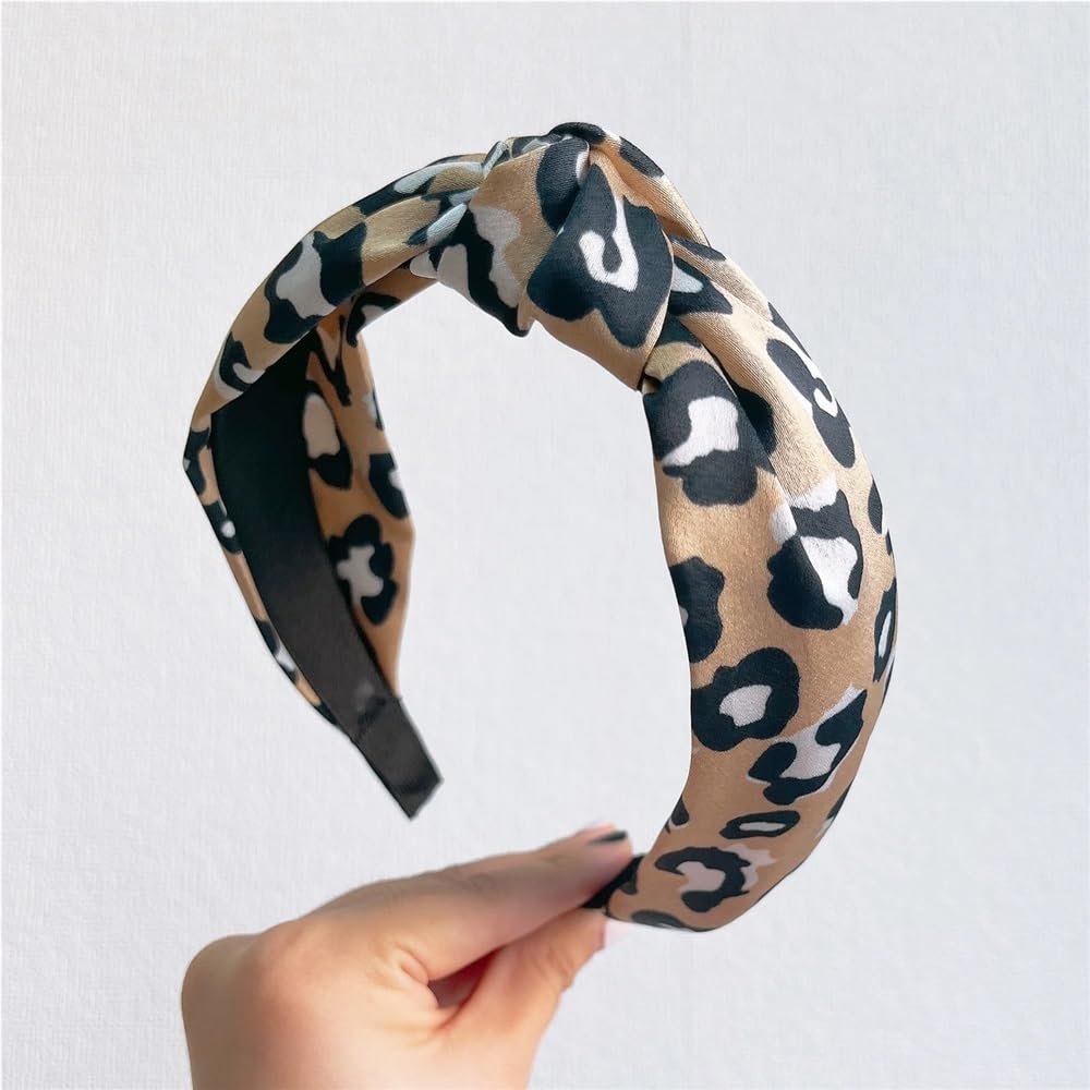 YNICKRKR headband New Fashion Women's Hairband Leopard Flower Headband Center Knot Classic Headwear For Adult Hair Accessories Wholesale(Khaki hairband)