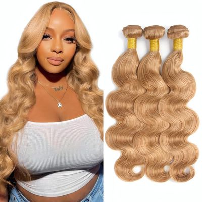 LOIUMGUU Honey Blonde Body Wave Human Hair Bundles Color #27 Human Hair Bundles 20 22 24 Inch Unprocessed Brazilian Virgin Remy Weave Extensions for Women