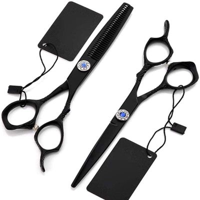 6.0 Inch Professional Black Paint Hairdressing Scissors Set, Stainless Steel Cutting & Thinning Shears, 62HRC Hardness, Ergonomic Design for Salon & Home Use