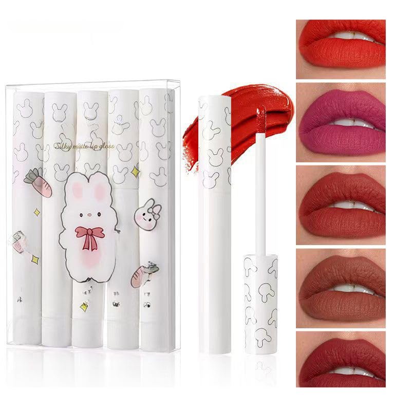 5 Color Matte Lip gloss Sets Lip Glaze Moisturizing Waterproof Nude Lipgloss Tint Long Lasting Lipgloss Liquid Lipstick Kit Lipgloss Gift Set Non-sticky