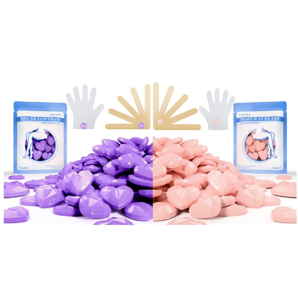 Chulan Heart Hard Wax Beads for Sensitive Skin, 800g Hypoallergenic Unscented Waxing Bead for Coarse Hair Removal, Stripless Wax Beans Pearl for Body, Brazilian, Bikini, Legs, Armpits Women Home Salon