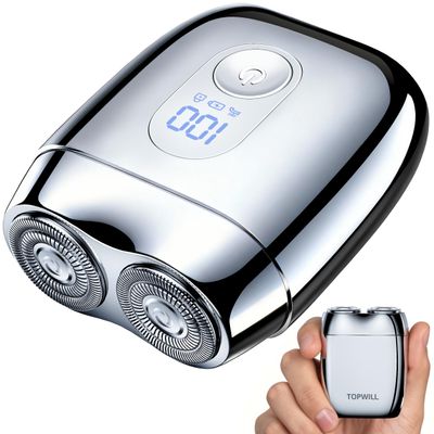 All-Metal Mini Electric Shaver for Travel Men  Portable USB-C Rechargeable Razor with Mirror Cap, Waterproof Wet/Dry, Smooth Shave, Ideal Gift for Dad Husband Boyfriend, RX40 Silver