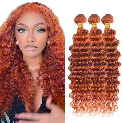 Burnt Orange Deep Curly Bundles Color 350 Deep Curly Human Hair 3 Bundles 14 14 14 inch Double Weft Ginger Deep Wave Wet and Wavy Human Hair Extensions