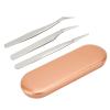 1. 3Pcs Stainless Steel Eyelash Tweezers Set with Blackhead Extractor for Home & Salon Use2. Professional Eyelash Extension Tweezers & Blackhead Remover Kit with Rose Gold Storage view 1