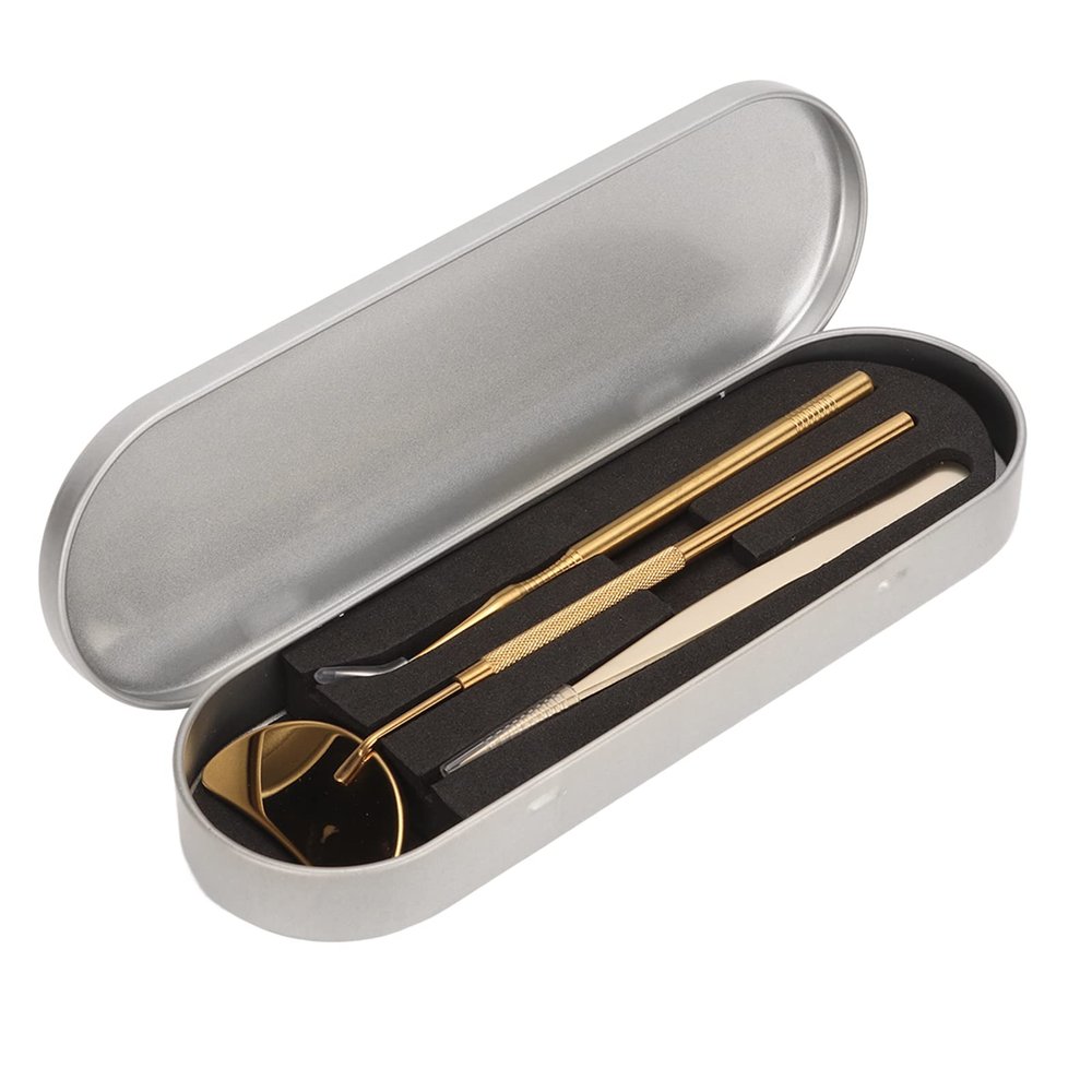 3-Piece Lash Lift Tool Set with Eyelash Mirror & Tweezers, Stainless Steel, Multifunctional Lash Extension Kit & Beginners (Gold)