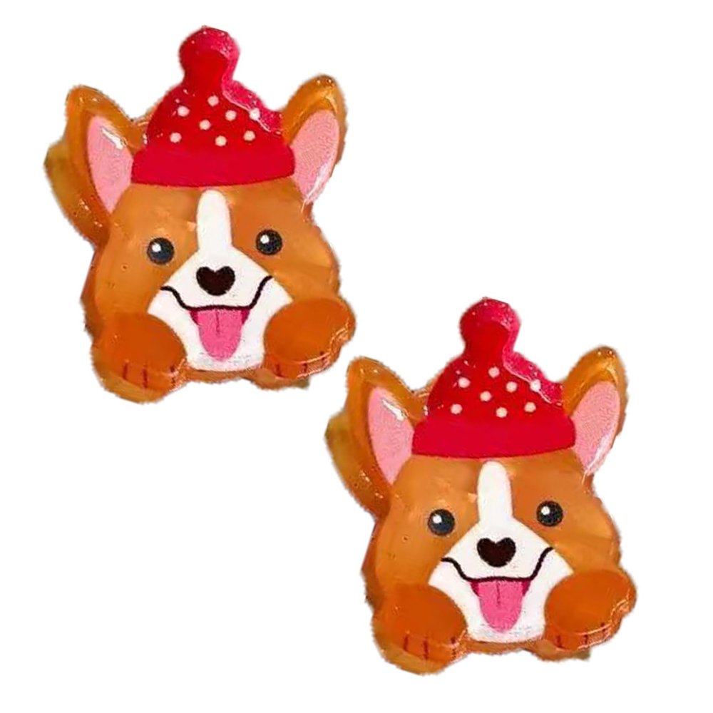 2PCS Mini Red Hat Corgi Hair Clips,Novelty Dog Claw Clips,Animal Shape Hair Clips,Acetate Hair Clip for Girls,Small Claw Barrettes for Women (Red Hat Corgi)