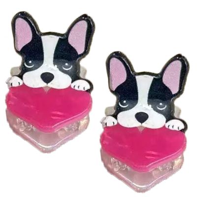 2PCS Mini Loving Heart French Bulldog Hair Clips,Novelty Dog Claw Clips,Animal Shape Hair Clips,Acetate Hair Clip for Girls,Small Claw Barrettes for Women (Loving Heart French Bulldog)