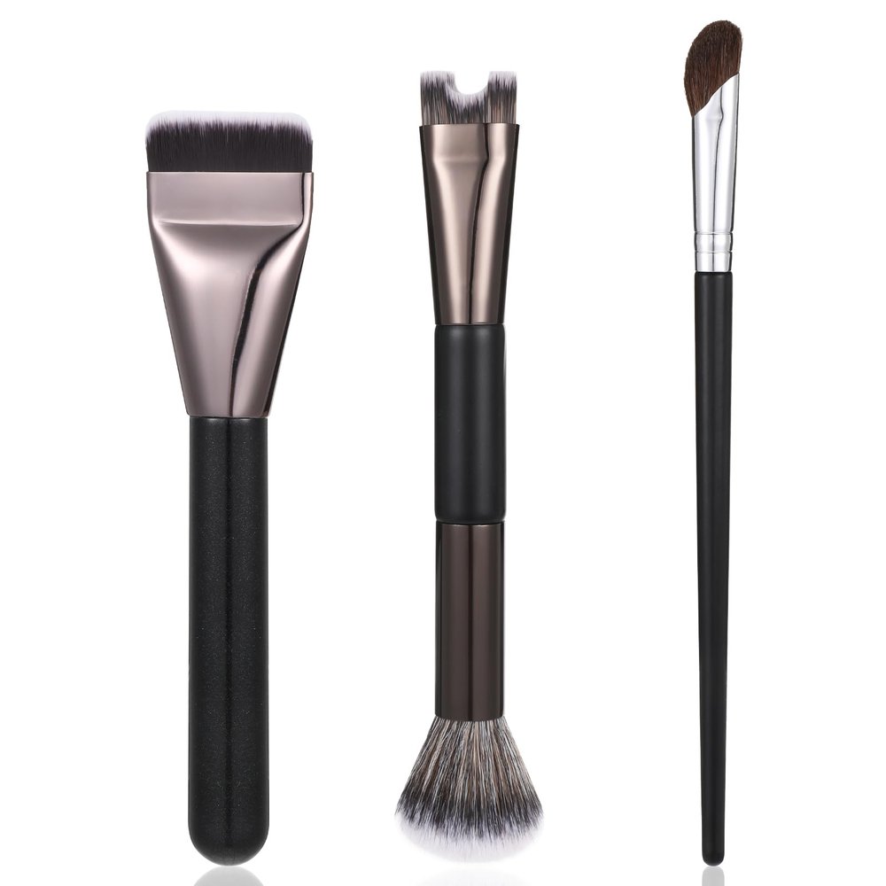 3 Piece U-Shaped Nose Contour Brush Set Professional Eyebrow, Eyeshadow & Blush Brush for Precise Contouring, Highlighting & Full Face Makeup Ideal for Beginners, Cream & Powder Products