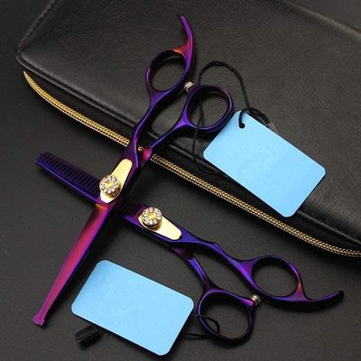 6 Inch Hair Cutting Scissors, Stainless Steel Hairdressing Scissors Set, Ergonomic Hair Cutting Scissors, Professional Grade Thinning Scissors, Home Salon Scissors (Pruple Set)