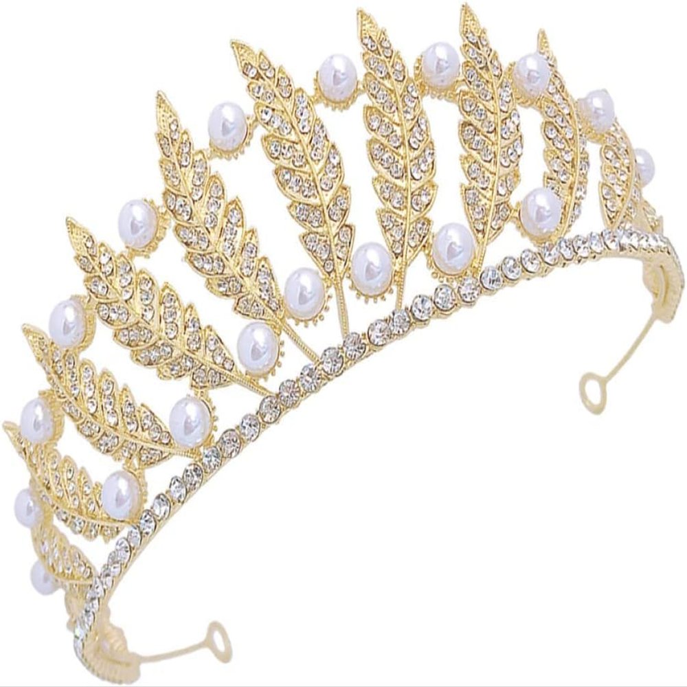 KAYTMSDILeaf Pearl Crown Leaf CrownRhinestone Crystal Pearl Prom Queen Wedding Bride for Women