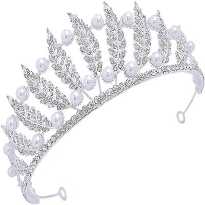 KAYTMSDILeaf Pearl Crown Leaf CrownRhinestone Crystal Pearl Prom Queen Wedding Bride for Women