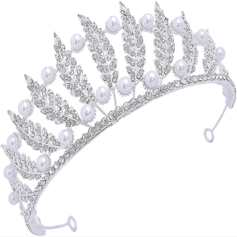 KAYTMSDILeaf Pearl Crown Leaf CrownRhinestone Crystal Pearl Prom Queen Wedding Bride for Women