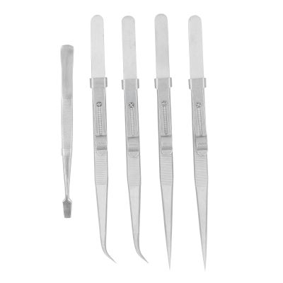 Tweezers Set Stainless Steel Professional Anti Static Curved Straight Flat Precision Tweezers for Electronics Jewelry Making Crafts Model Building Soldering 5PCS