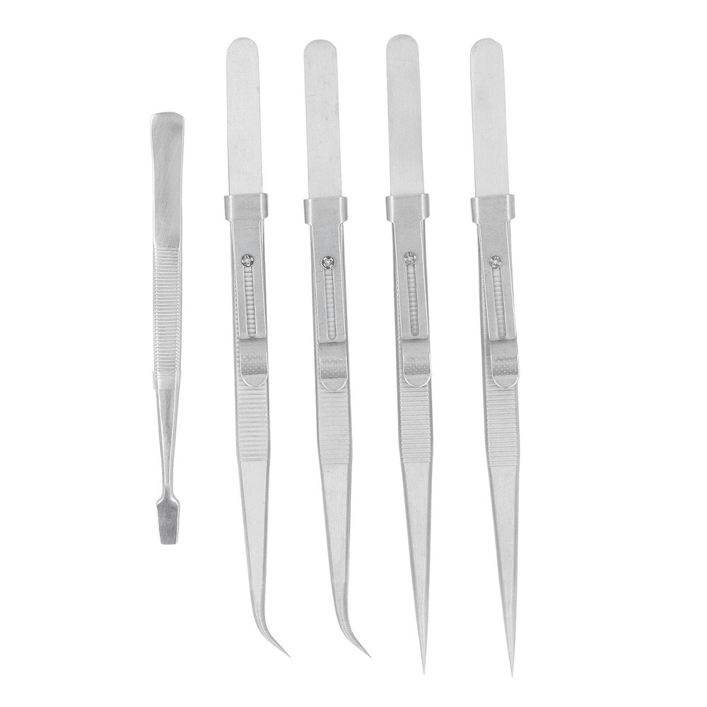 Tweezers Set Stainless Steel Professional Anti Static Curved Straight Flat Precision Tweezers for Electronics Jewelry Making Crafts Model Building Soldering 5PCS