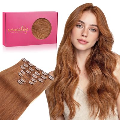 WENNALIFE Clip in Hair Extensions Real Human Hair, 18 Inch 120g 7pcs Cinnamon Terra Copper Remy Hair Straight Natural Extensiones De Cabello Humano Con Clip Ins