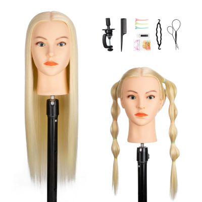 26-28''Mannequin Head 80% Human Hair, Cosmetology Mannequin Head Hairdressers Practice Braiding Doll Head for Hair stly (#613 Blond)