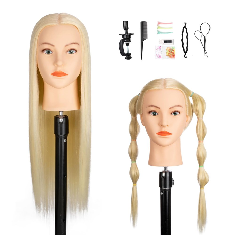 26-28''Mannequin Head 80% Human Hair, Cosmetology Mannequin Head Hairdressers Practice Braiding Doll Head for Hair stly (#613 Blond)