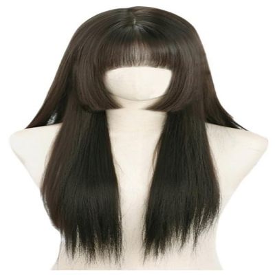 VVRPWASSLY Japanese Princess Cut Wig Women's Long Straight Hairpiece Heat Resistant Synthetic Wig for Daily Party (Brown)