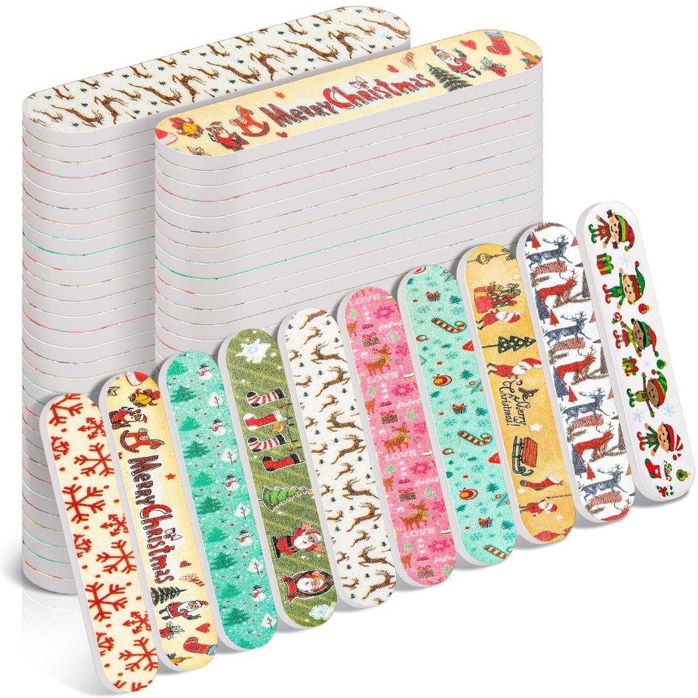50 Pack Christmas Mini Nail Files Gifts Bulk Holiday Mini Emery Boards Double-Sided Christmas Party Nail Files Favors Bulk Stocking Stuffers for Employee Appreciation Teacher Staff Coworkers (Elegant)
