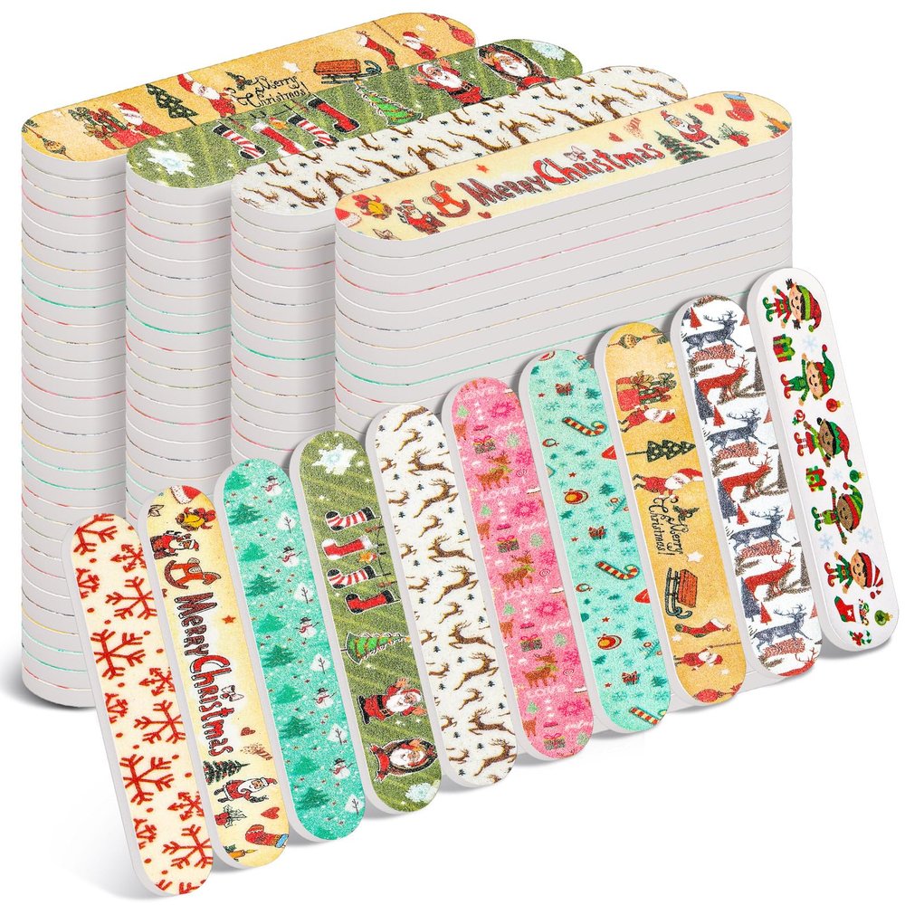 100 Pack Christmas Mini Nail Files Gifts Bulk Holiday Mini Emery Boards Double-Sided Christmas Party Nail Files Favors Bulk Stocking Stuffers for Employee Appreciation Teacher Staff Coworkers