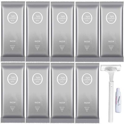 10Pack Luxury Individually Wrapped Multipurpose Hotel Travel Disposable Razors Kit With Shave Cream; SPA Sauna Body Razor Set; Skin Friendly Manual Shaving Razor for Hotel,Travel, Daily Use