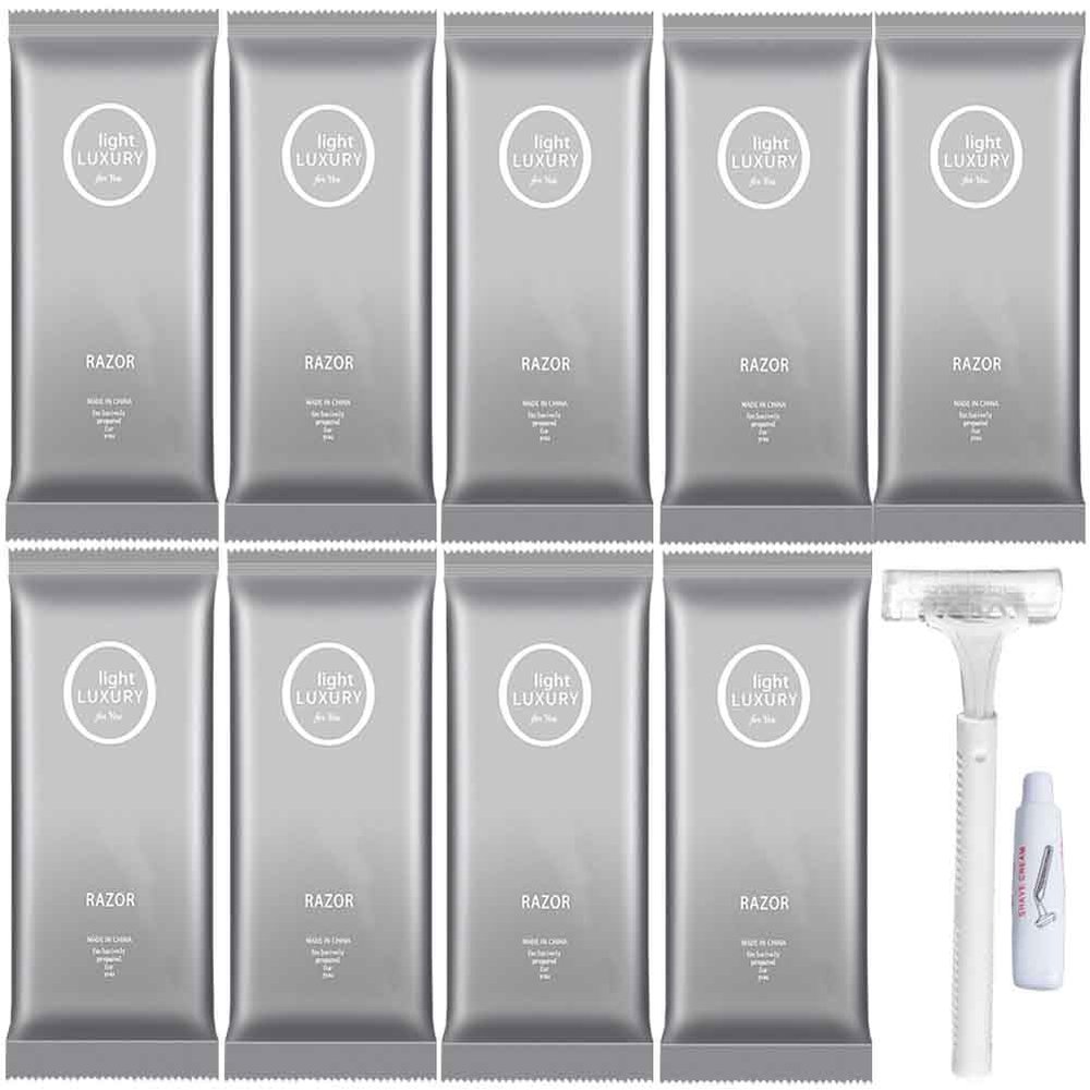 10Pack Luxury Individually Wrapped Multipurpose Hotel Travel Disposable Razors Kit With Shave Cream; SPA Sauna Body Razor Set; Skin Friendly Manual Shaving Razor for Hotel,Travel, Daily Use
