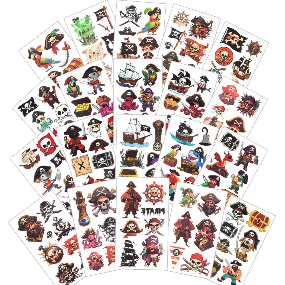 20 SHEETS-134pcs Pirate Temporary Tattoos for Boys Girls, Jake Captain Tattoo Sticker for Pirate Birthday Party, Goodie Bags Stuffers, Brithday Supplies Decorations