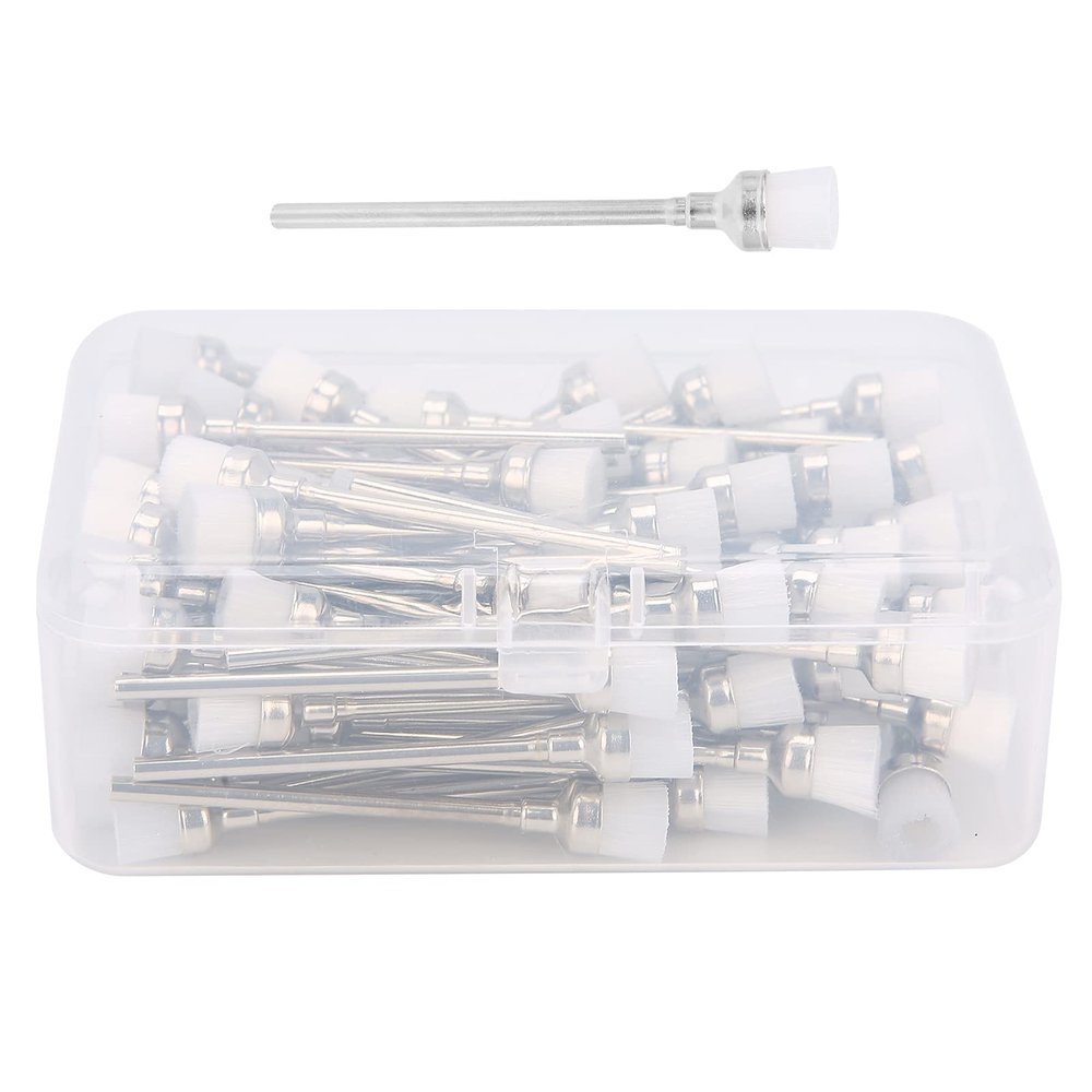 100pcs Nail Drill Bit Maintenance Brush | High - Density Fibers for Manicure Tools/Nail Particle Removal | Stainless Steel Care Tool with Storage Box (White)