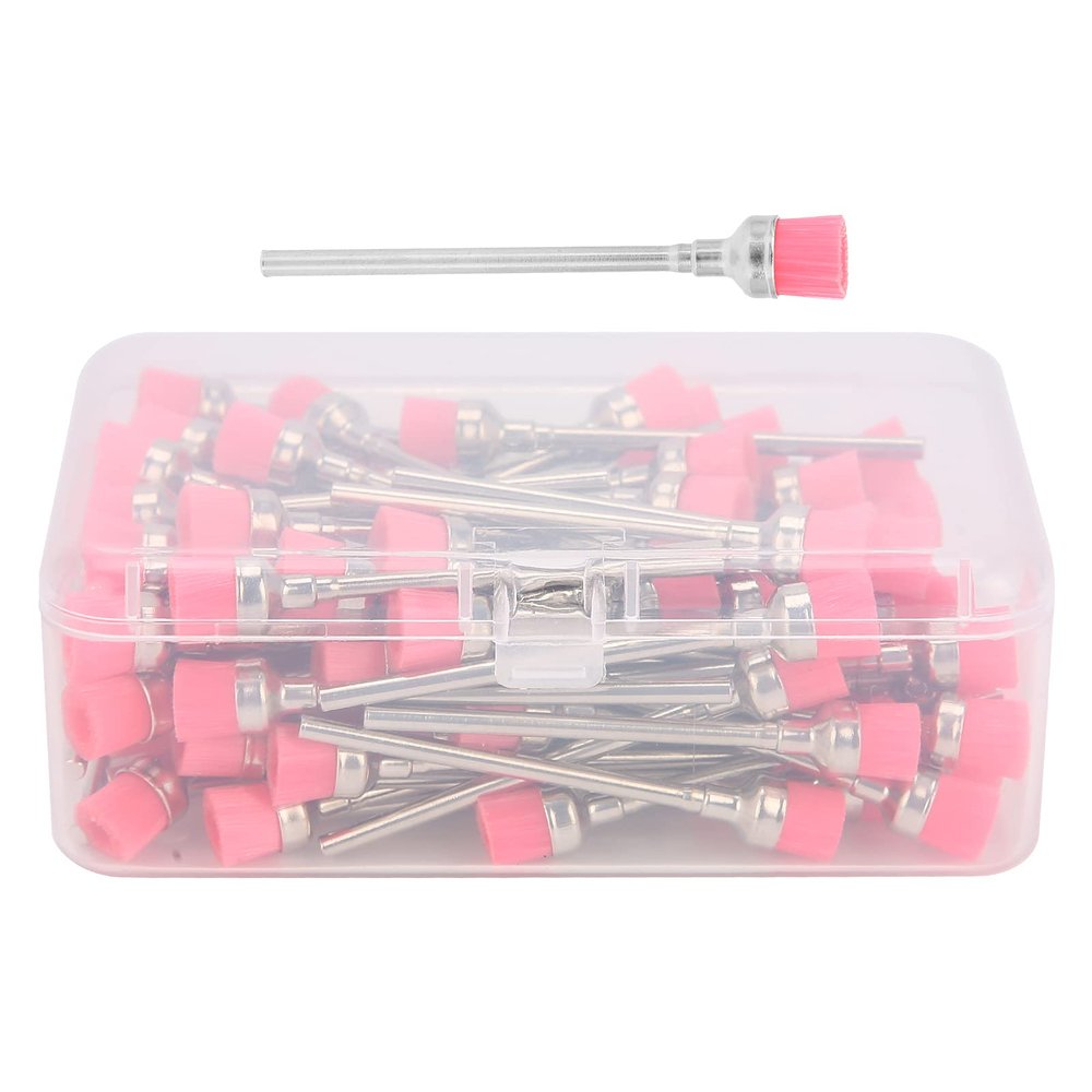 100pcs Nail Drill Bit Maintenance Brush | High - Density Fibers for Manicure Tools/Nail Particle Removal | Stainless Steel Care Tool with Storage Box (Pink)