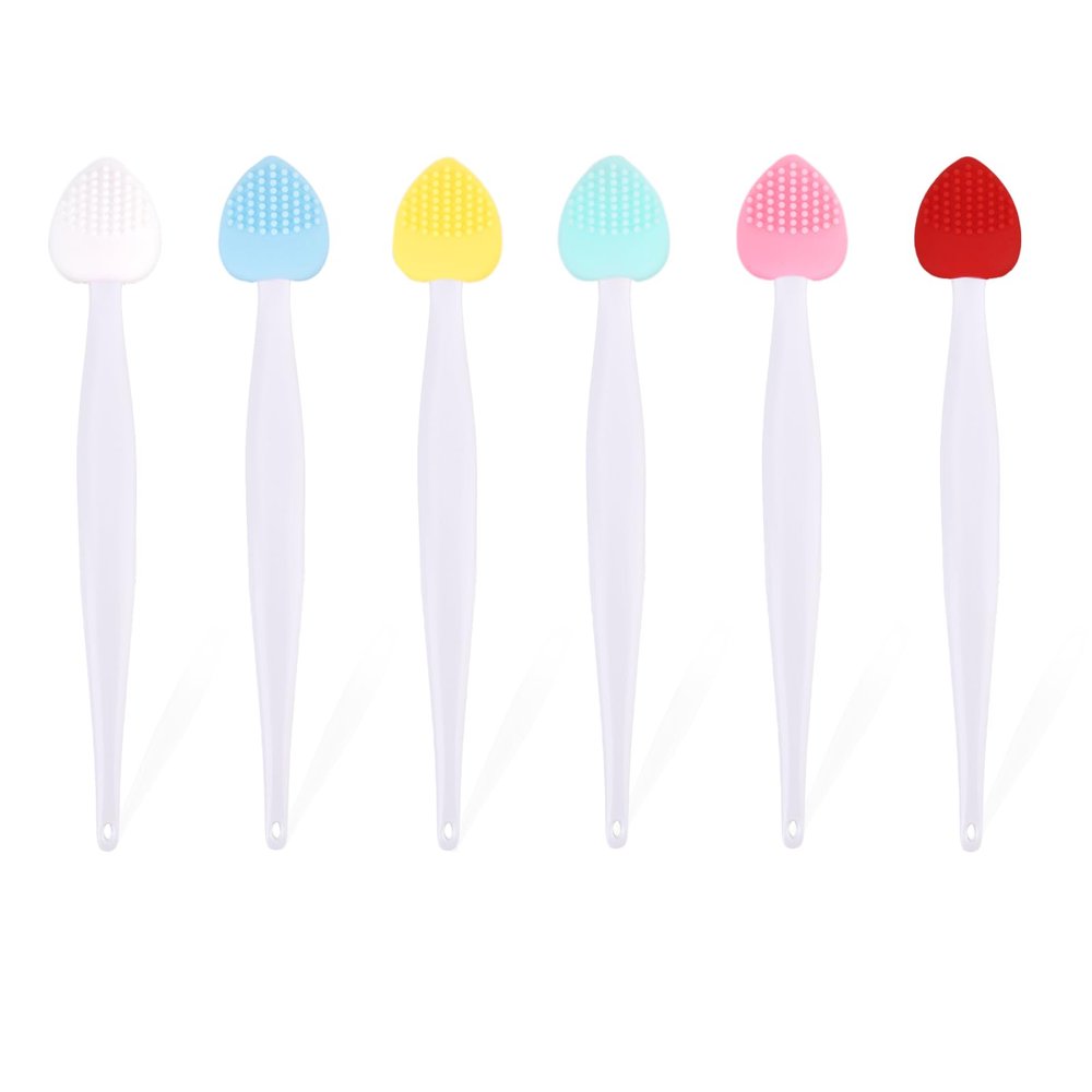 6pcs Lip Scrub Brushes, Silicone Heart Shaped Gentle Lip Exfoliator Tool for Dark Skin Removal Double Sided Cleaner for Men & Women