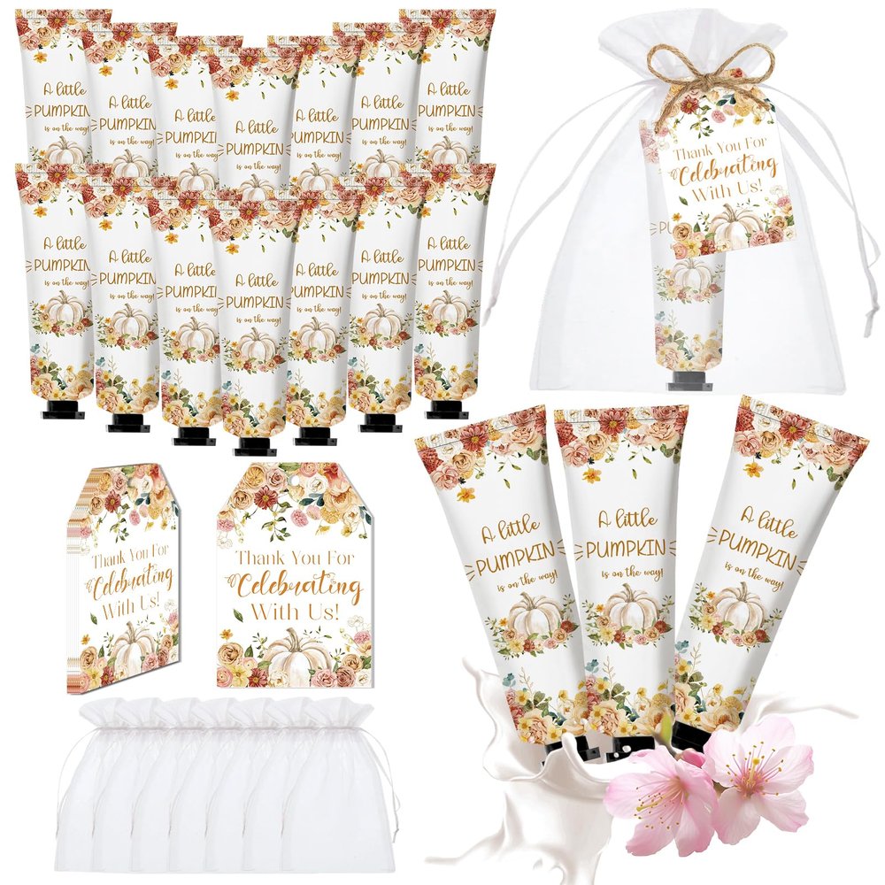 50 Sets Fall Hand Cream Bulk A Little Pumpkin Baby Shower Party Favors for Guests Bridal Shower Thank You Gifts Travel Size Hand Lotion Bulk for Autumn Thanksgiving Party Supplies(Orange)