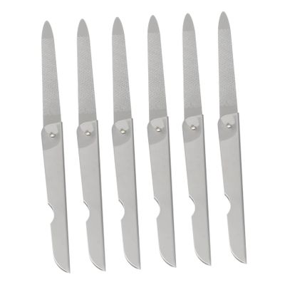 Ipetboom 6Pcs Foldable Stainless Steel Nail Files for Professional Manicure Durable Nail Shape Buffers with Unique Design for Easy Use Portable Nail Tools White