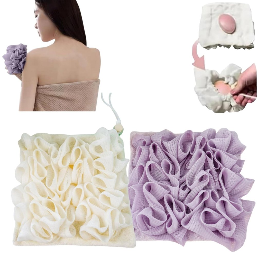 2-in-1 Washable Loofah Washcloth for Bar Soap, Soft Exfoliating Bath Sponge with Soap Pocket, Cleansing and Smooth Skin, Reusable Shower Gloves for Women Men (2-Pack) (G)