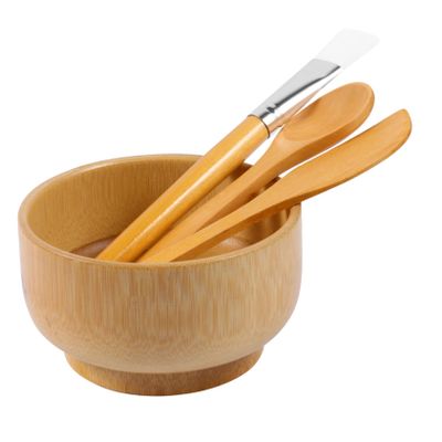 Beavorty 4Pcs DIY Face Mask Mixing Tool Set Natural Bowl Spatula Brush Spoon for Home Skincare for Facial Masks