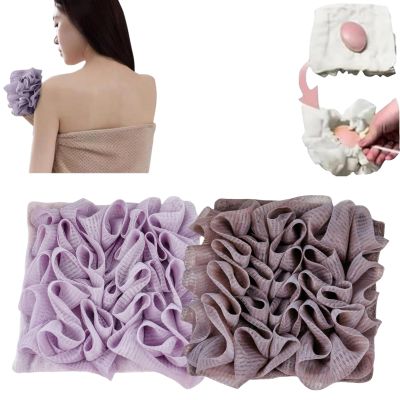 2-in-1 Washable Loofah Washcloth for Bar Soap, Soft Exfoliating Bath Sponge with Soap Pocket, Cleansing and Smooth Skin, Reusable Shower Gloves for Women Men (2-Pack) (B)