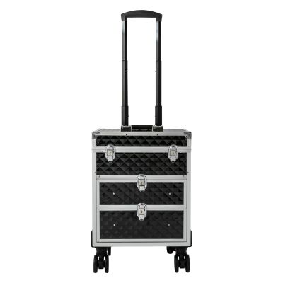 BOPRCSH Professional Rolling Makeup Case Up to 66lbs Capacity, Aluminum Trolley Train Case Cosmetic Organizer Makeup Case with 360 Swivel Wheels for Makeup Artist Hairdressers