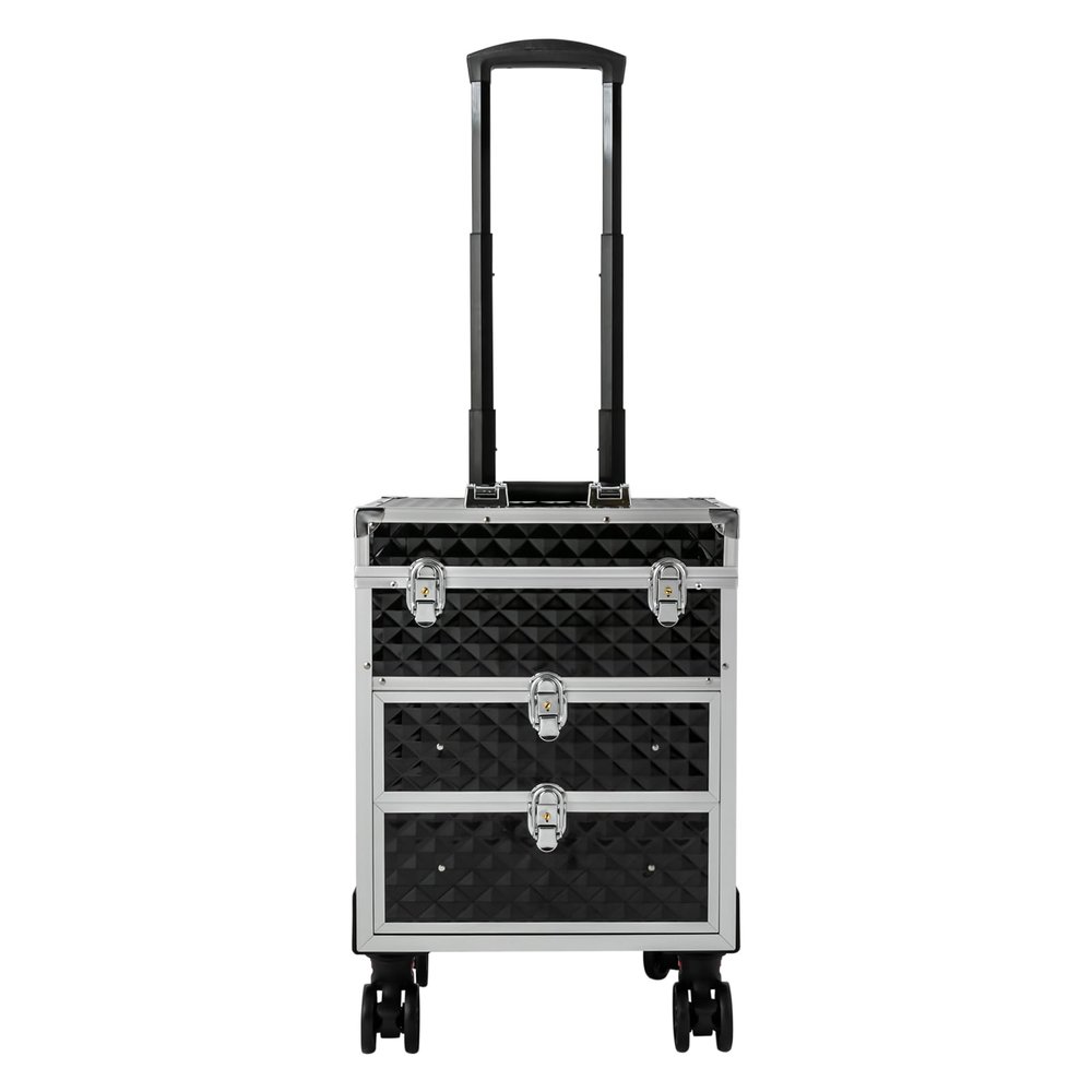 BOPRCSH Professional Rolling Makeup Case Up to 66lbs Capacity, Aluminum Trolley Train Case Cosmetic Organizer Makeup Case with 360 Swivel Wheels for Makeup Artist Hairdressers